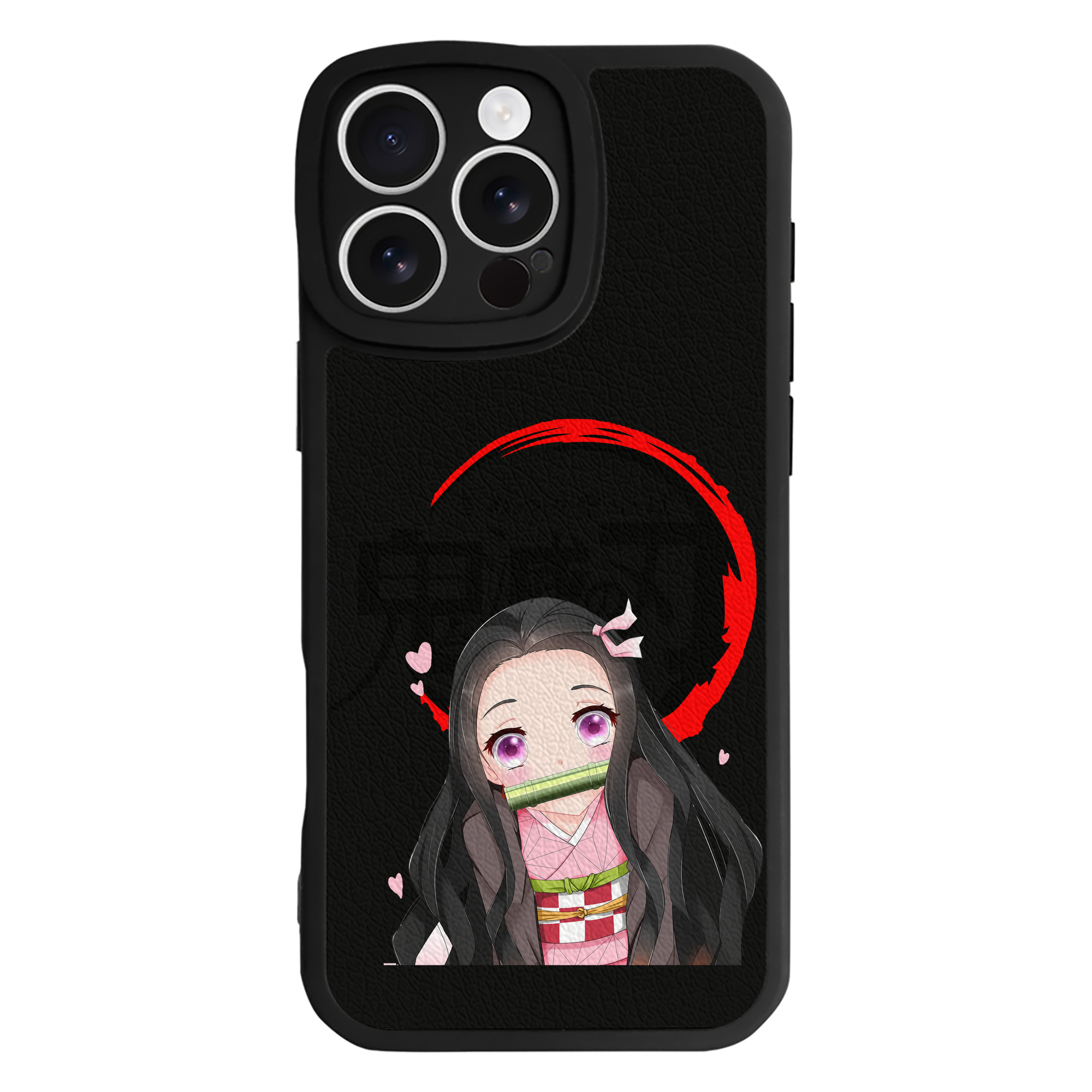 （画像用） 鬼滅の刃（きめつのやいば）竈門 禰󠄀豆子／かまど ねずこ Kamado Nezuko 【iPhone 16シリーズ対応】シリコンスマホケース（レザー調） 材質：シリコン